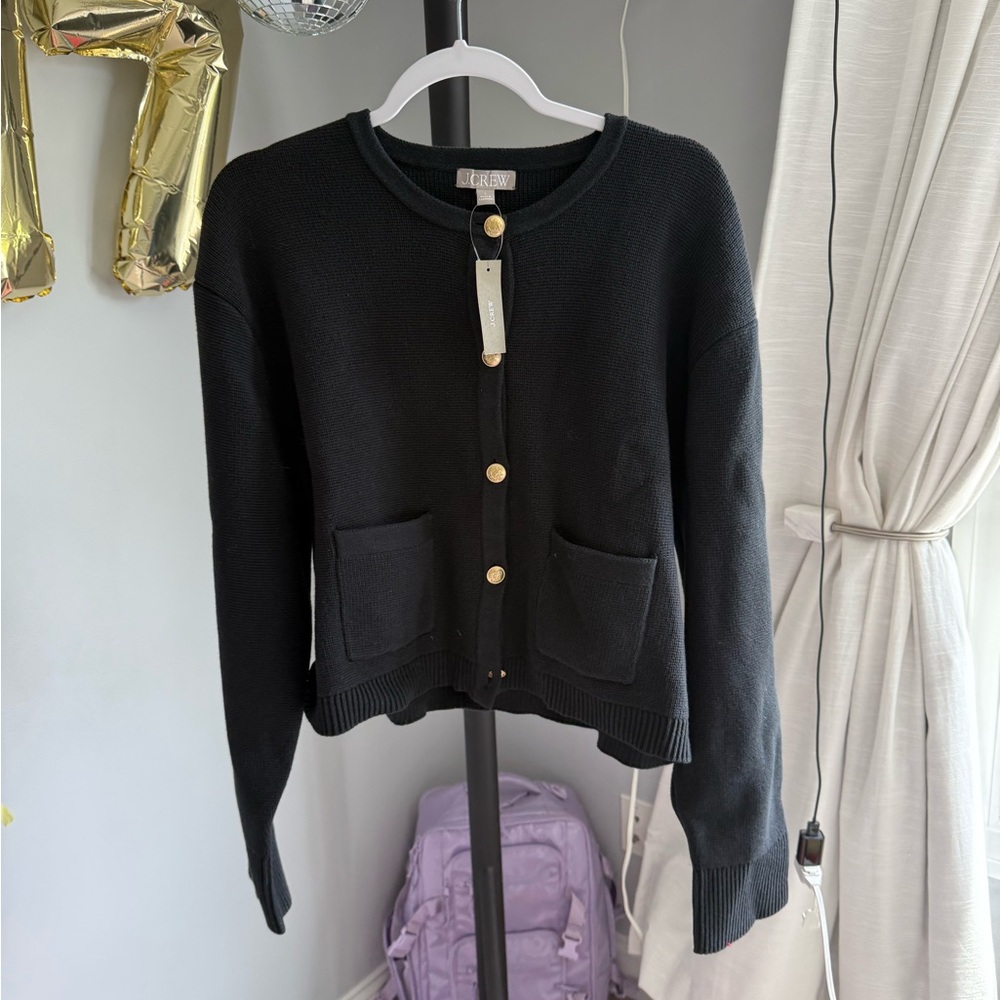 JCrew Black Sweater with Gold Buttons